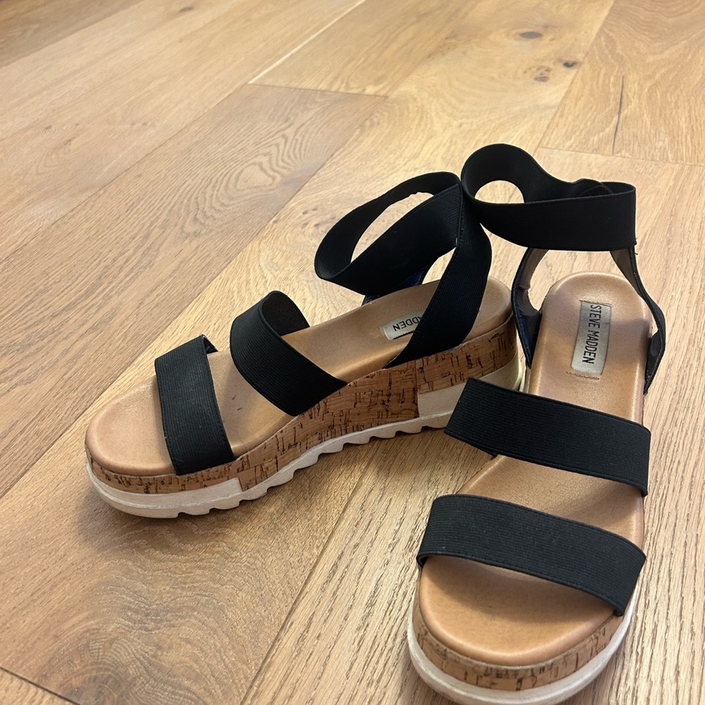 Steve Madden Black Strappy Wedge Sandals